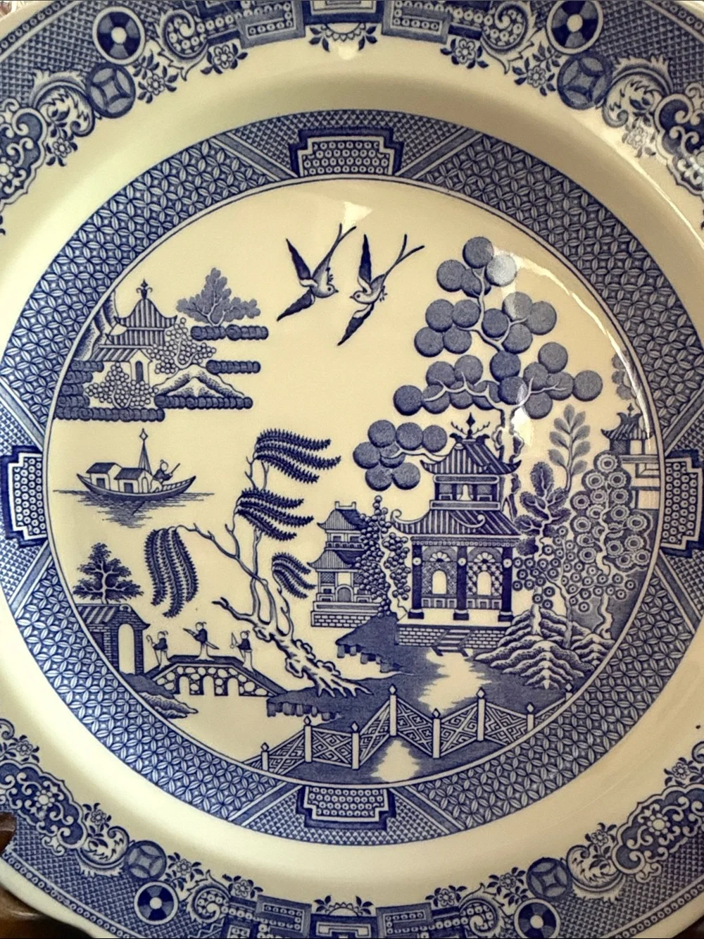 Spody Willow Blue and White Transferware Dinner Plate 10.5”